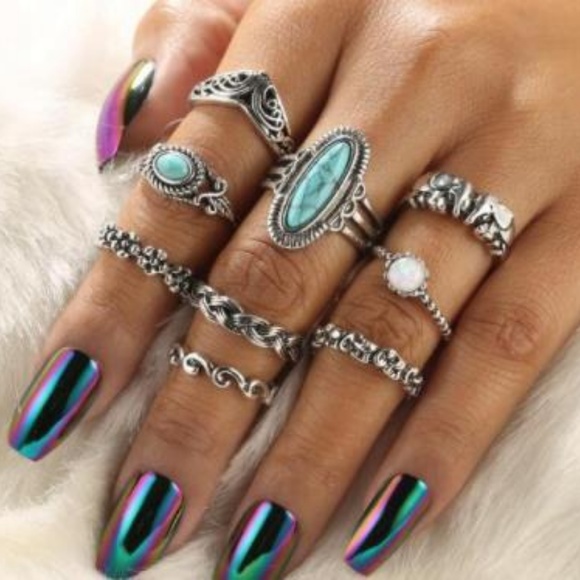 Jewelry - NEW 9pc boho turquoise ring set